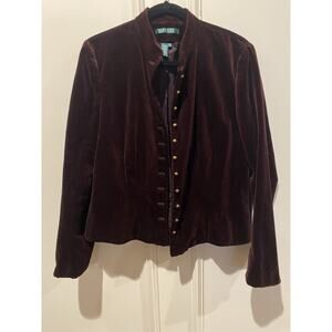Lauren Ralph Lauren Vintage Velvet Military Blazer Maroon Size 12/M 100% Cotton